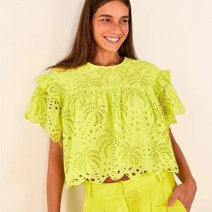 LIME GREEN PALM TREE RICHILIER BLOUSE FARM RIO